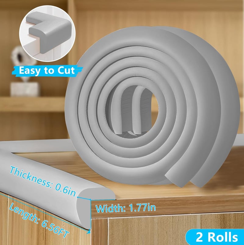 ZOMPAGO Baby Proofing Edge Corner Protector,2 Roll Grey L-Shape Soft Cabinet Door Bumper Corner Strip,Safety Bumper Corner Guards,Wall Protector,Self Adhesive,for Nursery,Kitchen,Fireplace,Table - Image 2